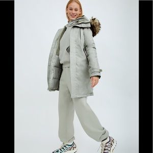 Aritzia Gray Hooded Parka with Fur Trim